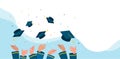 Graduate class of 2019. Caps and confetti on a white background. Hats thrown up, vector illustration, banner design Royalty Free Stock Photo