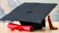 Graduate college, high school or university cap. Graduation hat of degree ceremony Royalty Free Stock Photo