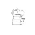 Graduate concept for university or college with books stack and degree diploma.