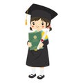 Graduate Girl Student Holding a Graduation Diploma and Certificate Tube Character Vector