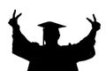 Graduate Gives Peace Signs in Silhouette