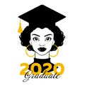 Graduate 2020. Graduation 2020. Senior 2020. Class of 2020. Black woman. Ãâlack girl in a graduation cap. College graduation. High