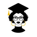 Graduate 2020. Graduation 2020. Senior 2020. Class of 2020. Black woman. Ãâlack girl in a graduation cap and glasses. College