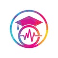 Graduate hat and medical pulse logo vector.