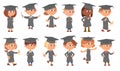 Graduate kids. Graduation cartoon boy and girl, isolated student with certificate. Education characters, success in Royalty Free Stock Photo