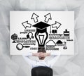 Graduate looking at education symbol Royalty Free Stock Photo