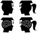 Graduate man and woman with mortarboard, vector silhouette