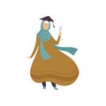 Graduate Muslim Girl Student, Modern Arab Woman Wearing Traditional Clothing and Graduation Cap Vector Illustration Royalty Free Stock Photo