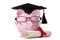 Graduate Piggy Bank student graduation college diploma isolated Royalty Free Stock Photo