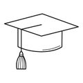 Graduate`s hat. Doodle style. The symbol of graduation. Hand-drawn black and white vector illustration. The design elements are