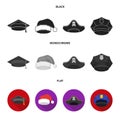 Graduate, santa, police, pirate. Hats set collection icons in black, flat, monochrome style vector symbol stock