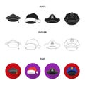 Graduate, santa, police, pirate. Hats set collection icons in black,flat,outline style vector symbol stock illustration