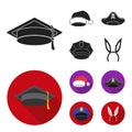 Graduate, santa, police, pirate. Hats set collection icons in black, flat style vector symbol stock illustration web.