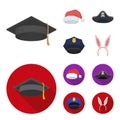 Graduate, santa, police, pirate. Hats set collection icons in cartoon,flat style vector symbol stock illustration web.