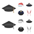 Graduate, santa, police, pirate. Hats set collection icons in cartoon,monochrome style vector symbol stock illustration