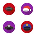 Graduate, santa, police, pirate. Hats set collection icons in flat style vector symbol stock illustration web.