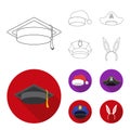 Graduate, santa, police, pirate. Hats set collection icons in outline,flat style vector symbol stock illustration web.