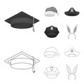 Graduate, santa, police, pirate. Hats set collection icons in outline,monochrome style vector symbol stock illustration