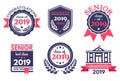 Graduate senior school badge. Graduation day emblem, graduates congratulations badges and education emblems vector