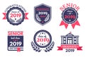 Graduate senior school badge. Graduation day emblem, graduates congratulations badges and education emblems vector illustration