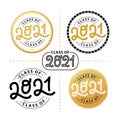 Graduate 2021 set. Class of 2021. Lettering logo stamp. Graduate design yearbook. Vector illustration.