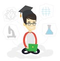 Graduate sitting on cloud vector illustration. Royalty Free Stock Photo