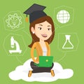 Graduate sitting on cloud vector illustration. Royalty Free Stock Photo