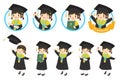 Graduate Student Girl Character Vector Set Royalty Free Stock Photo