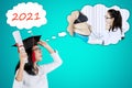 Graduate student imagining dream being a doctor