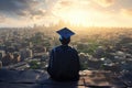 graduate student standing on mountain achieving success