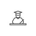 Graduate student writing at the table line icon