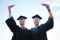Graduate, success and students in graduation with future secured by education, knowledge and university certificate