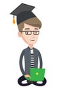 Graduate using laptop vector illustration.