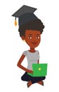 Graduate using laptop vector illustration.