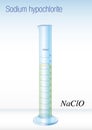 Graduated glass chemical meter with sodium hypochlorite, scientific instrument