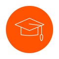 Graduated school cap, round monochrome icon, flat style
