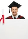 Graduated student man with notice board Royalty Free Stock Photo