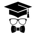 Graduated student symbol with mortarboard and bow tie