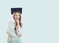 Graduated student, woman thinking portrait Royalty Free Stock Photo