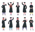 Graduated students. College graduates wearing traditional caps and academic robe. Happy students with education Royalty Free Stock Photo