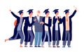 Graduated students. Graduates with teacher, cartoon college end characters. Isolated academic person, university diploma