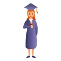 Graduated university girl icon, cartoon style