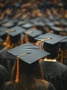 Graduates in caps and gowns at a commencement ceremony. Royalty Free Stock Photo