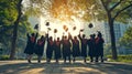 Graduates celebrating, Graduates Throwing Caps Royalty Free Stock Photo