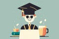 graduates with diplomas. A guy graduated from university in cartoon style AI generation