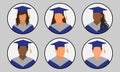 Graduates in mantle and mortarboard, set of icon avatar. Vector illustration