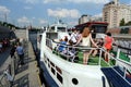 Graduates of schools on tours of the Moscow river on a pleasure boat.