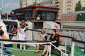 Graduates of schools on tours of the Moscow river on a pleasure boat.