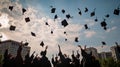 graduates student Graduation caps thrown in the Air Blue sky, generative ai