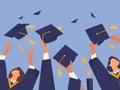 Graduates throwing hats and diplomas. Graduation ceremony vector illustration. Generative AI